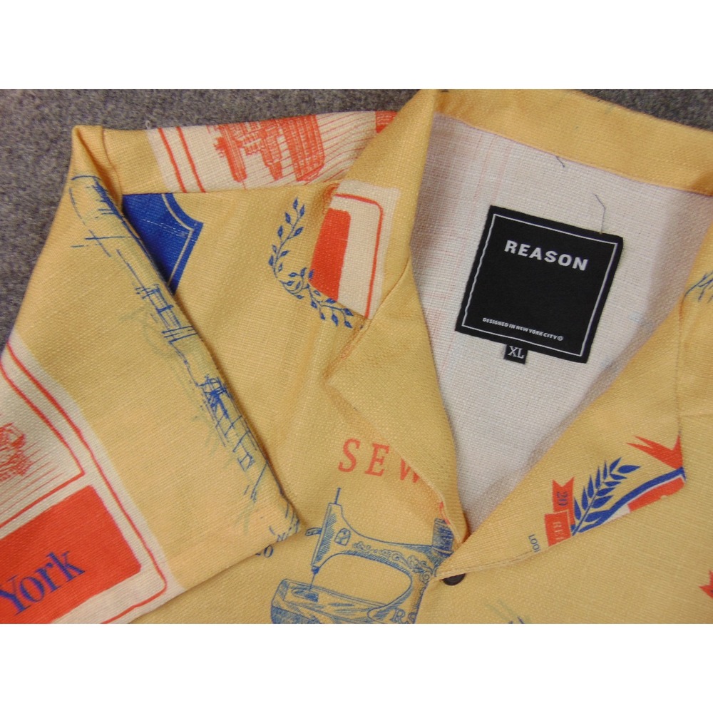 Reason Shirt  Mens XL Yellow New York Designer Casual Vacation Streetwear